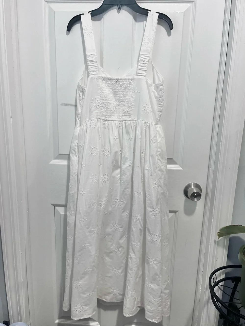 J. Crew White Eyelet Midi Dress with Wide Straps